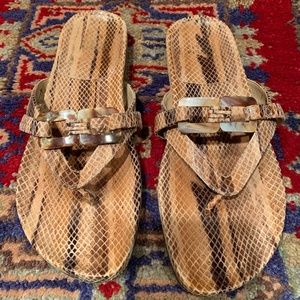 Stuart Weitzman , Python Print, Thong Sandal w/ Tortoise style embellishment, 8